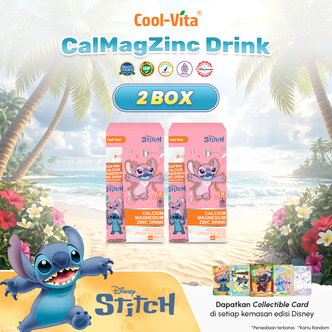 Coolvita Calcium Magnesium Zinc Drink Disney Stitch Box Isi 10 Sachet (All In One) - Special Programs