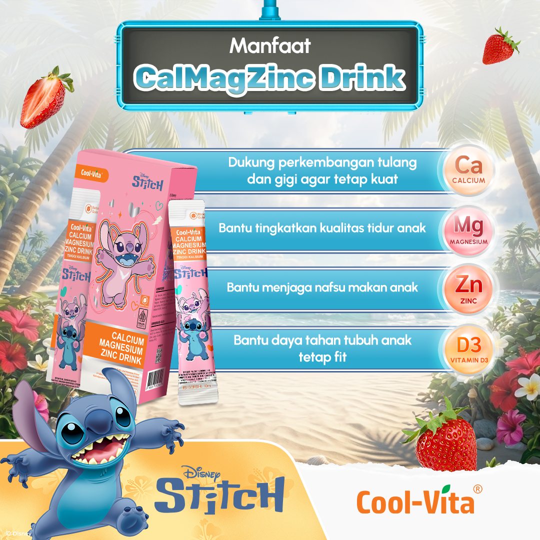 Coolvita Calcium Magnesium Zinc Drink Disney Stitch Box Isi 10 Sachet (All In One) - Special Programs
