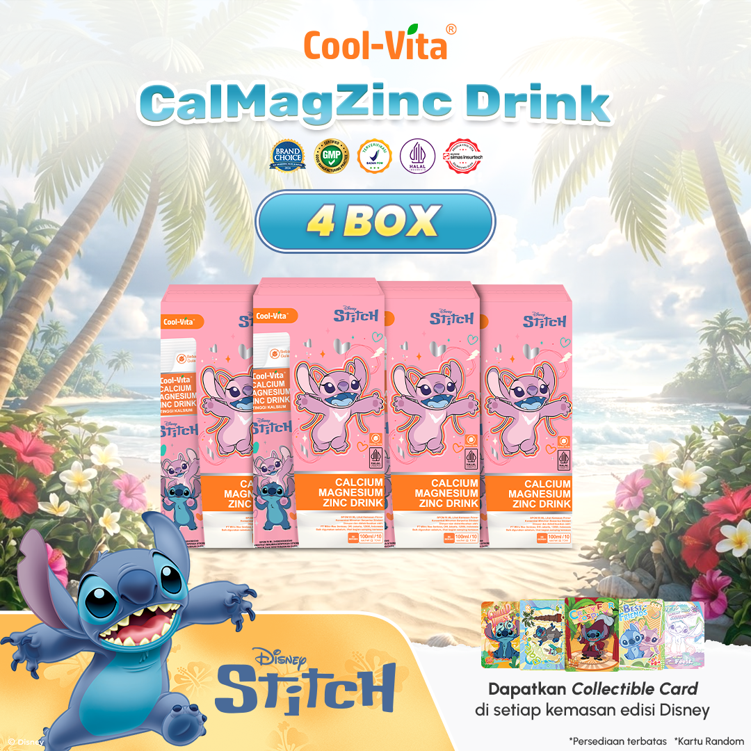 Coolvita Calcium Magnesium Zinc Drink Disney Stitch Box Isi 10 Sachet (All In One) - Special Programs