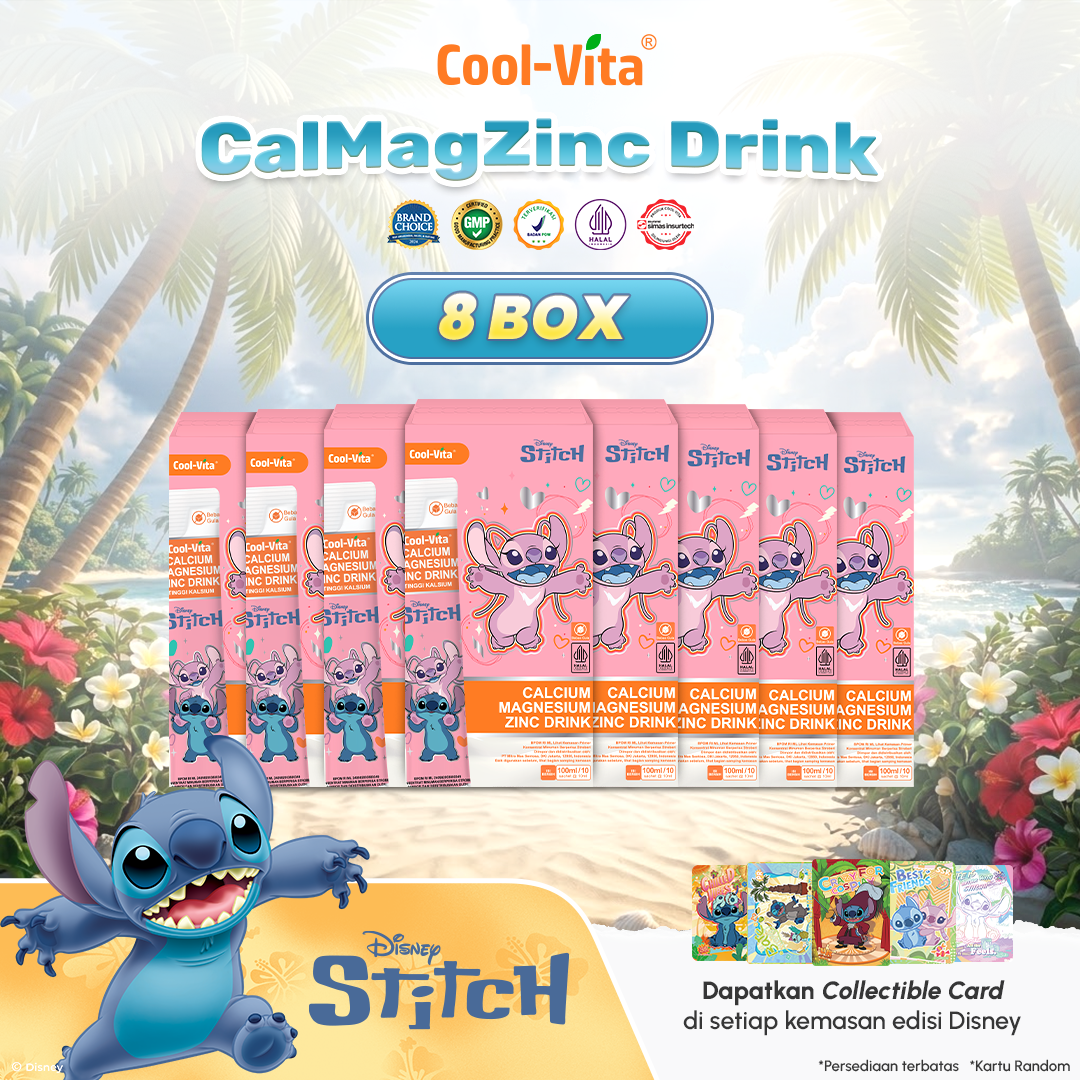 Coolvita Calcium Magnesium Zinc Drink Disney Stitch Box Isi 10 Sachet (All In One) - Special Programs